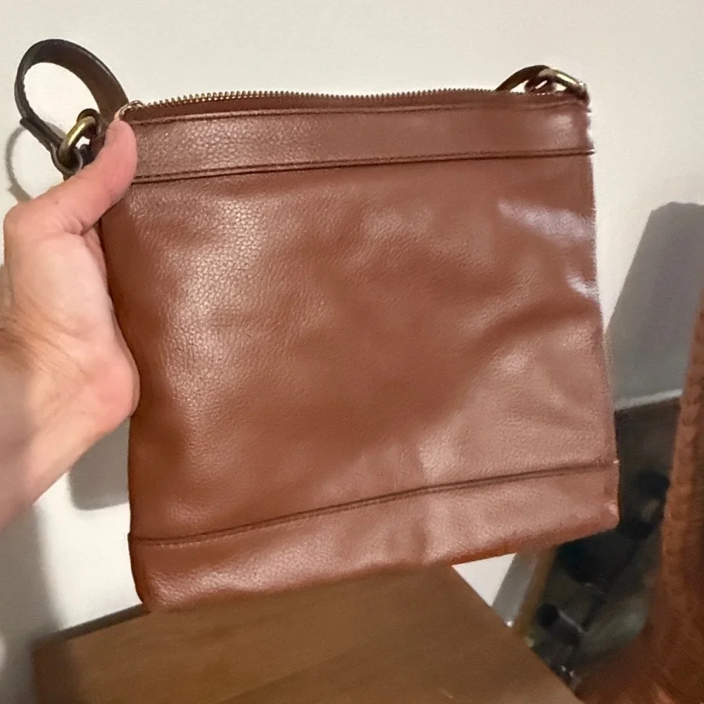 Fossil Crossbody Bag Patchwork Geometric Small Brown Excellent Leather Purse